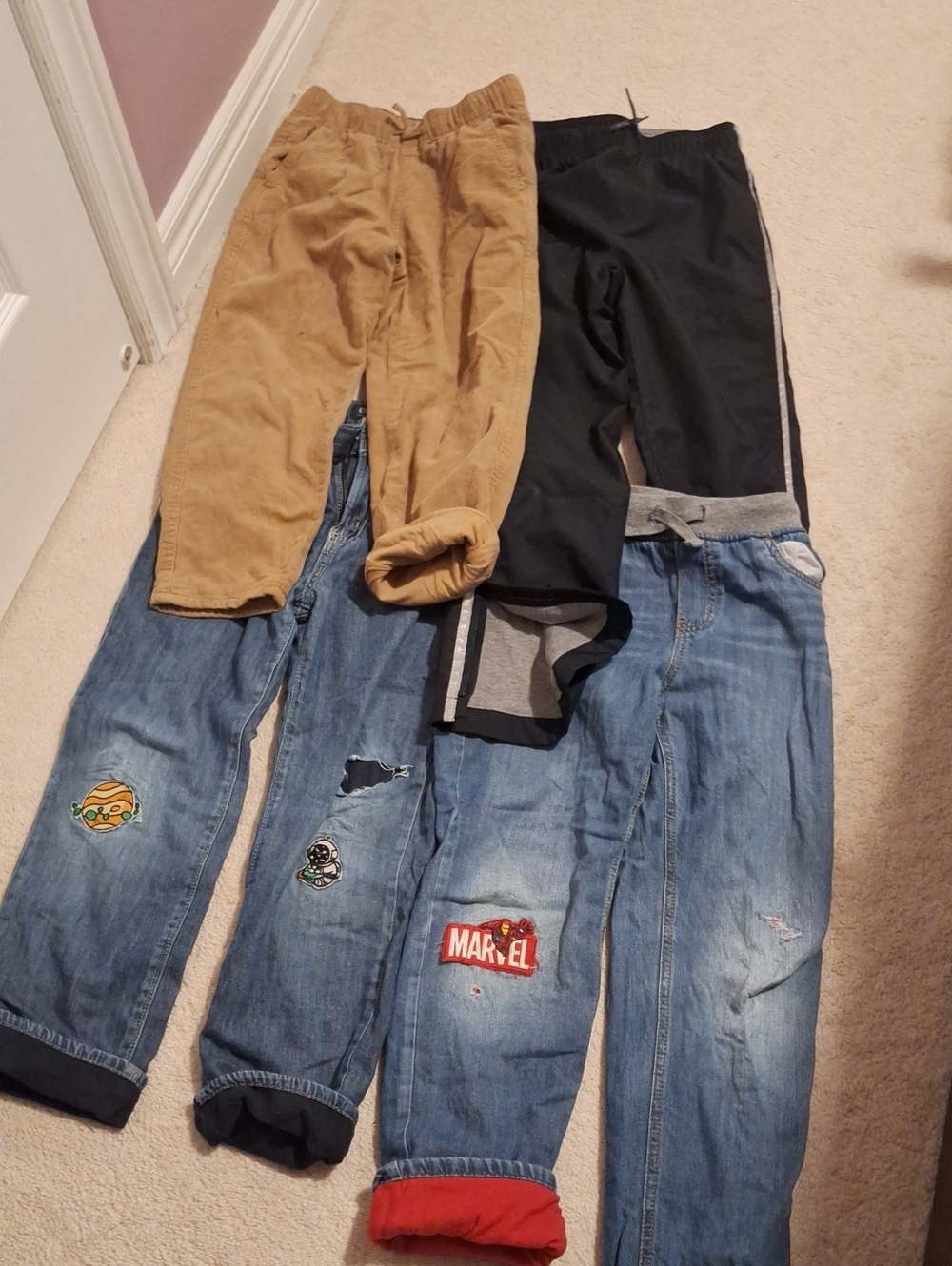 Boys Mixed Fleece-lined Or Jersey Lined Jeans and Pants - Blue, Black, Tan